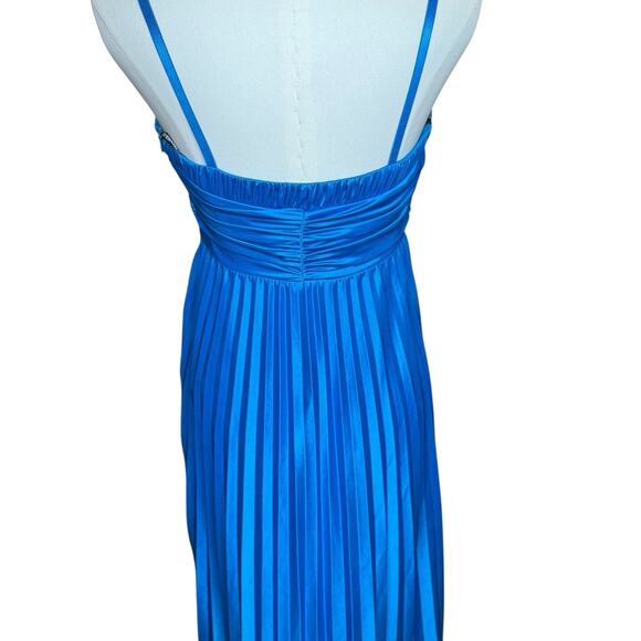 Y2K Blue Pleated Maxi Dress Gown Sweetheart Empire Waist vtg city triangles NOS - Picture 6 of 15